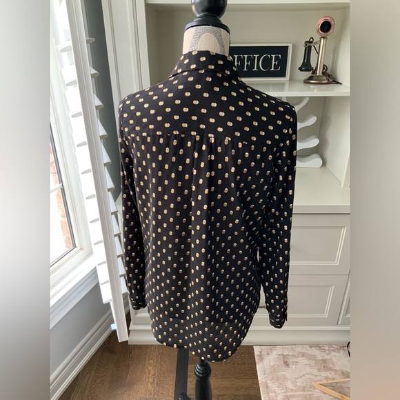 WHO WHAT WEAR Gold White Dot Button Up Long Sleeve Blouse Black Womens SZ Small - Picture 12 of 13